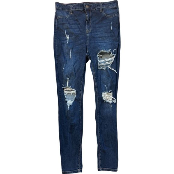 Womens Ms. Cello Distressed Dark Rinse Ripped Skinny Jeans - Sz 16 - Picture 1 of 3